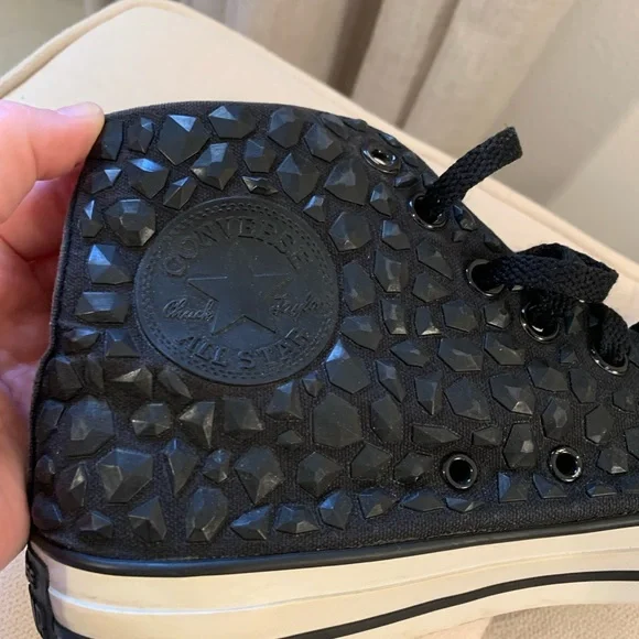 Converse Women’s Black Textured High-Top Sneakers - Picture 2 of 5